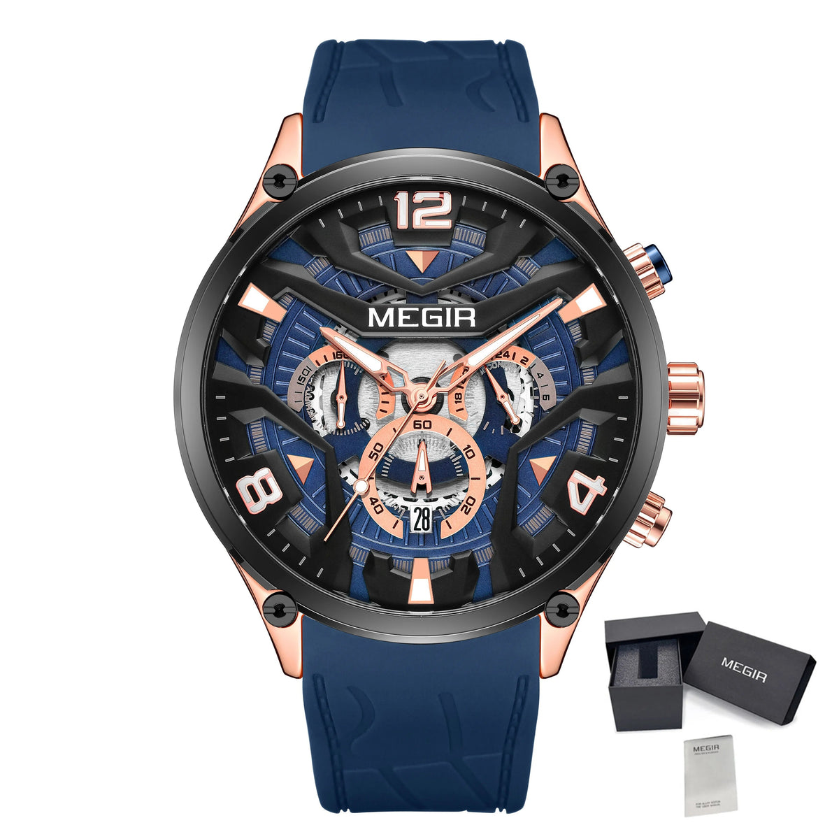 MEGIR Chronograph Luxury Men Quartz Military Watches Silicone Strap Waterproof Man Sport Wristwatch Date Clock Reloj Hombre 2222