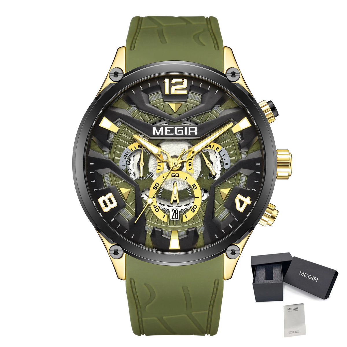 MEGIR Chronograph Luxury Men Quartz Military Watches Silicone Strap Waterproof Man Sport Wristwatch Date Clock Reloj Hombre 2222