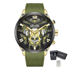 MEGIR Chronograph Luxury Men Quartz Military Watches Silicone Strap Waterproof Man Sport Wristwatch Date Clock Reloj Hombre 2222
