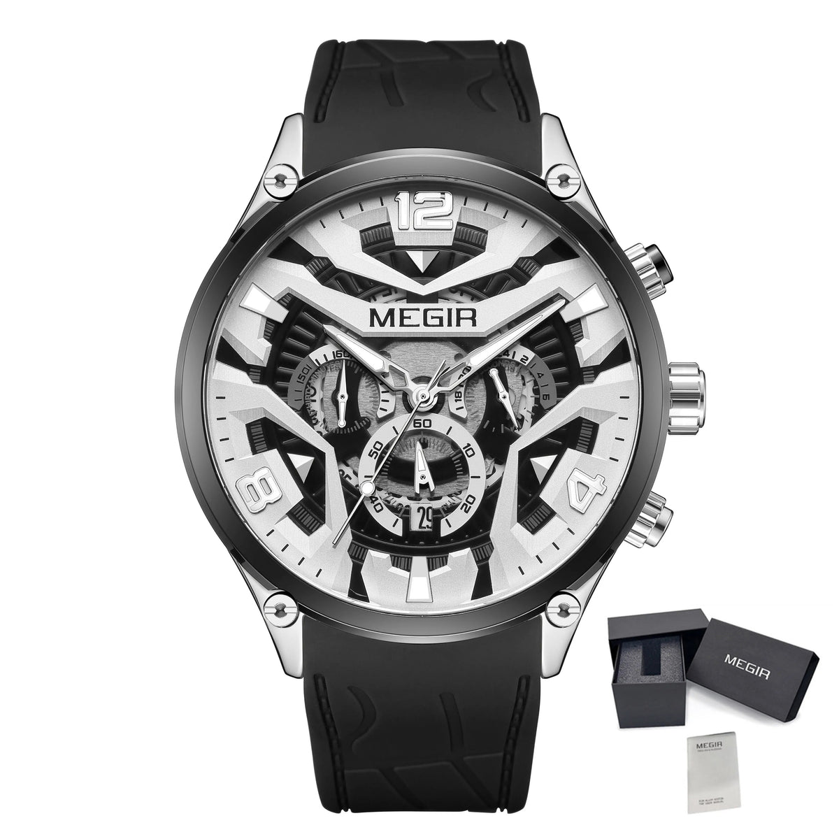 MEGIR Chronograph Luxury Men Quartz Military Watches Silicone Strap Waterproof Man Sport Wristwatch Date Clock Reloj Hombre 2222