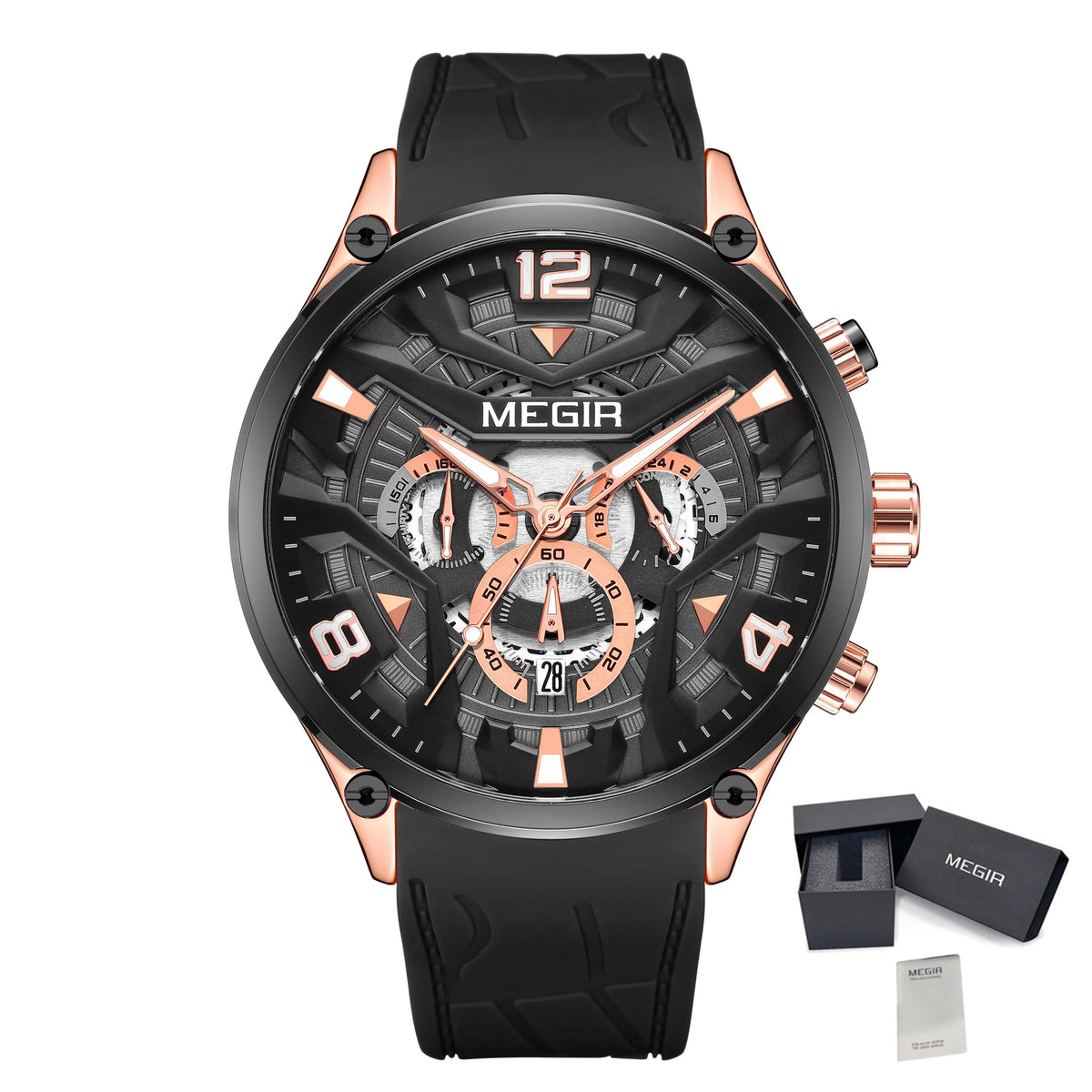 MEGIR Chronograph Luxury Men Quartz Military Watches Silicone Strap Waterproof Man Sport Wristwatch Date Clock Reloj Hombre 2222