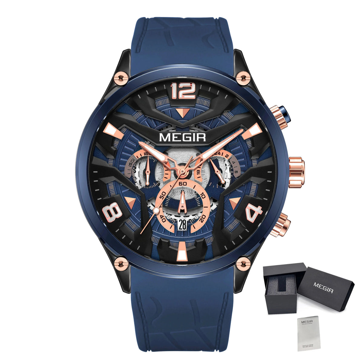 MEGIR Chronograph Luxury Men Quartz Military Watches Silicone Strap Waterproof Man Sport Wristwatch Date Clock Reloj Hombre 2222