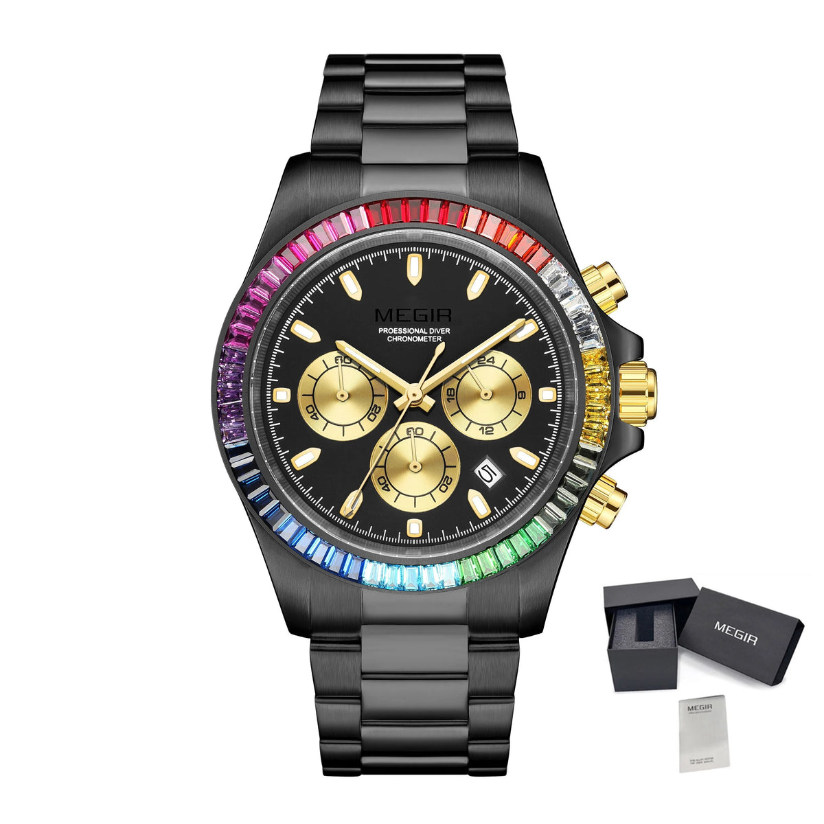 MEGIR Mens Watches Top Brand Luxury Business Wristwatches Stainless Steel Waterproof Date Quartz Chronograph Reloj Hombre 8410