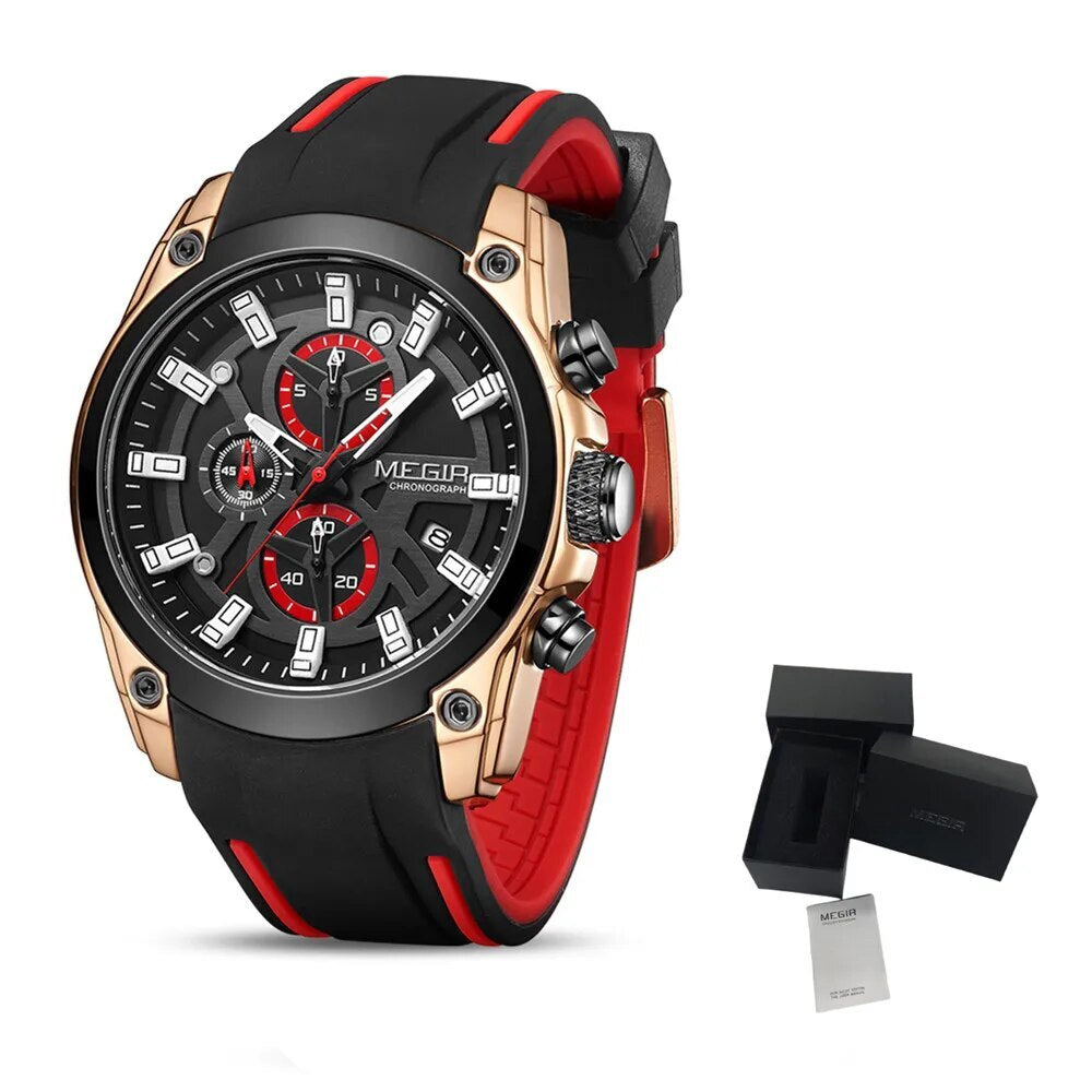 MEGIR Original Blue Sport Watches for Men Luxury Chronograph Man Military Quartz Wristwatch Clock Luminous Big Dial Reloj Hombre 2144