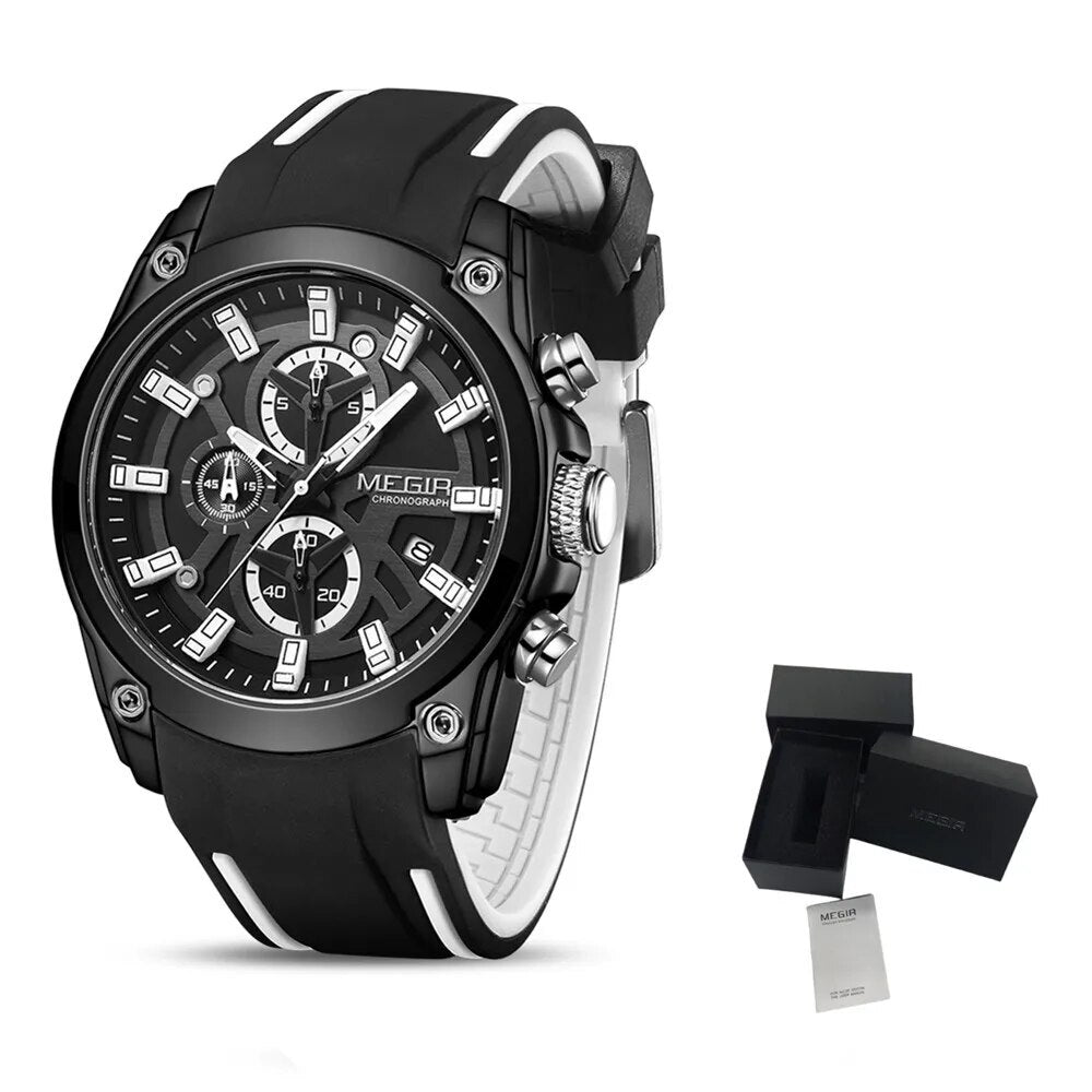 MEGIR Original Blue Sport Watches for Men Luxury Chronograph Man Military Quartz Wristwatch Clock Luminous Big Dial Reloj Hombre 2144
