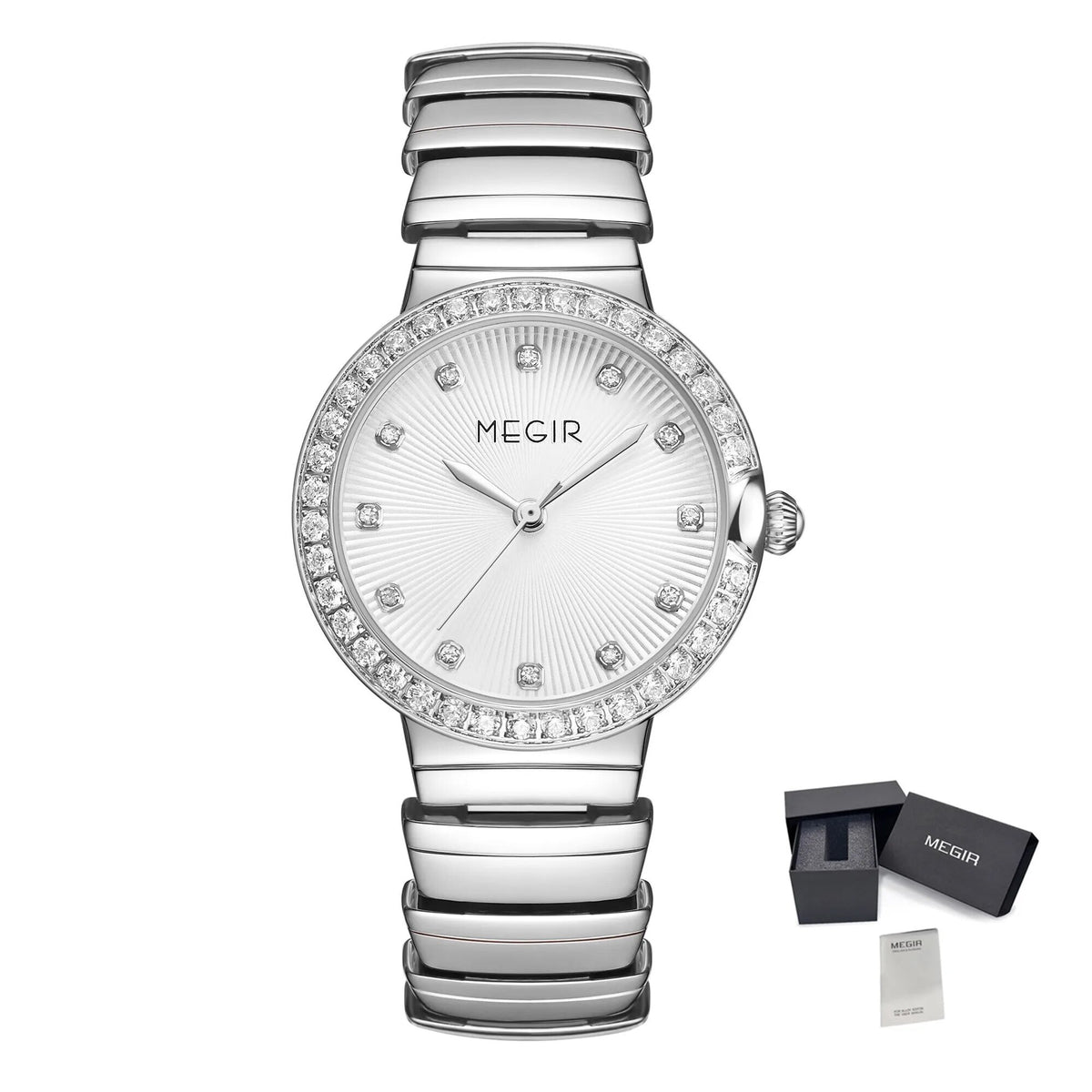 MEGIR Luxury Stainless Steel Strap Watches for Women Fashion Casual Quartz WristWatch Ladies Big Dial Dress Clock Reloj Hombre 7010