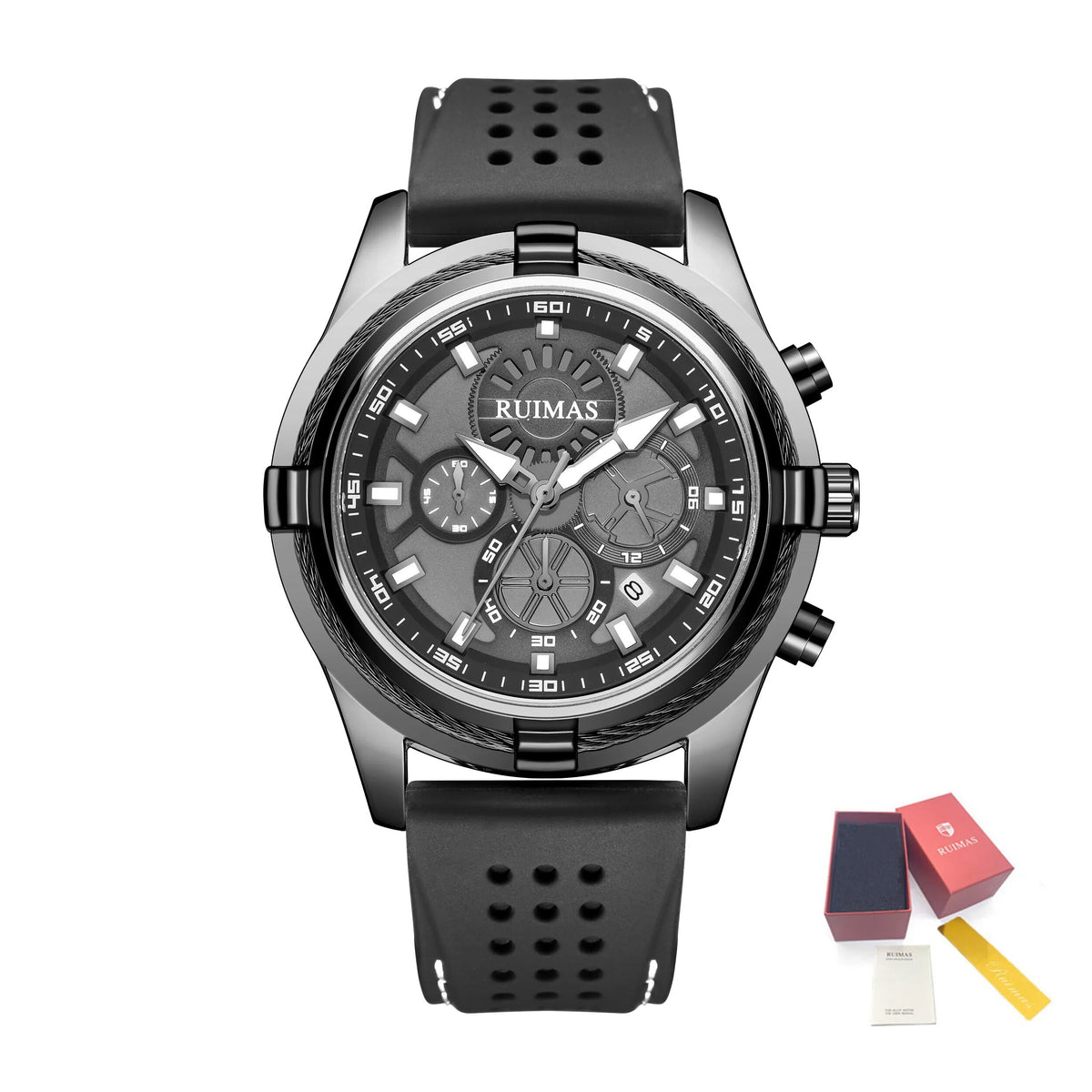 RUIMAS Top Luxury Quartz Wristwatches Men Silicone Large Dial  Military Sports Watches Waterproof Luminous Date Reloj Hombre 311