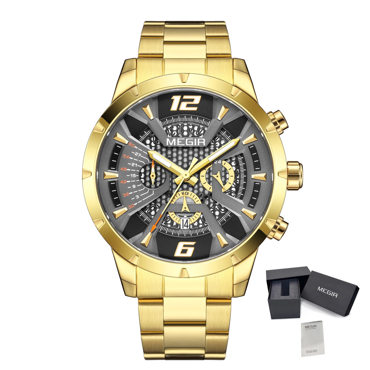 MEGIR Stainless Steel Bracelet Watch for Men Luxury Business Casual Quartz Wristwatch Date Clock Chronograph Big Dial Reloj Hombre 2221