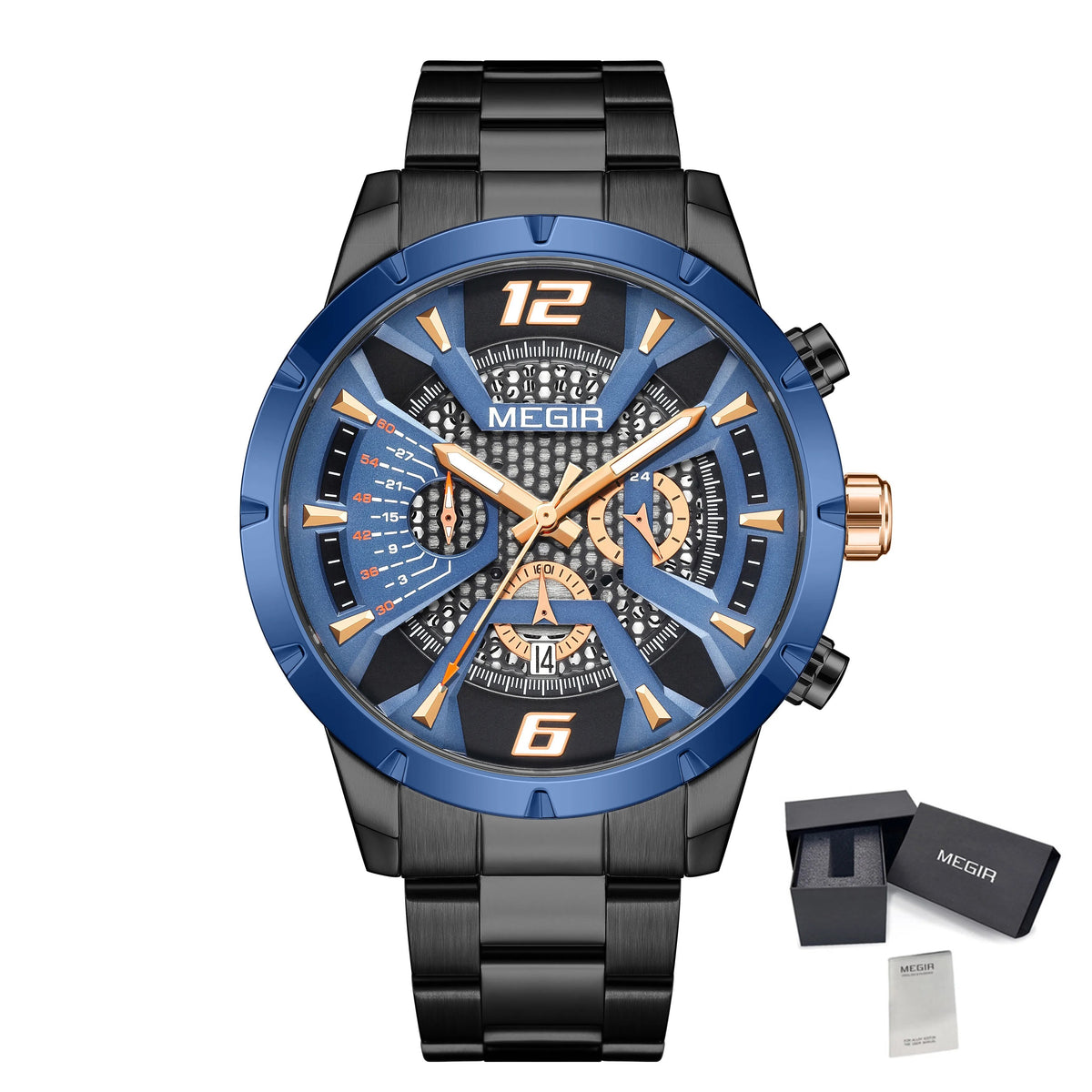 MEGIR Stainless Steel Bracelet Watch for Men Luxury Business Casual Quartz Wristwatch Date Clock Chronograph Big Dial Reloj Hombre 2221