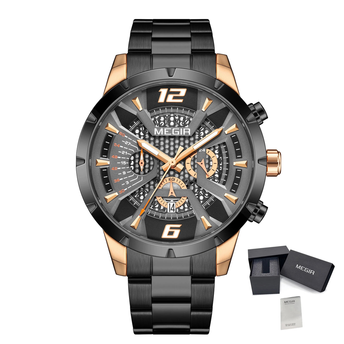 MEGIR Stainless Steel Bracelet Watch for Men Luxury Business Casual Quartz Wristwatch Date Clock Chronograph Big Dial Reloj Hombre 2221