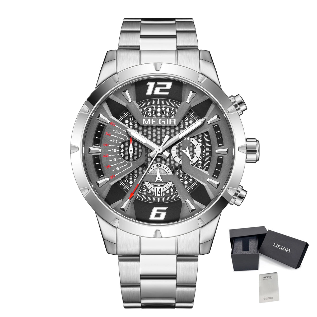 MEGIR Stainless Steel Bracelet Watch for Men Luxury Business Casual Quartz Wristwatch Date Clock Chronograph Big Dial Reloj Hombre 2221