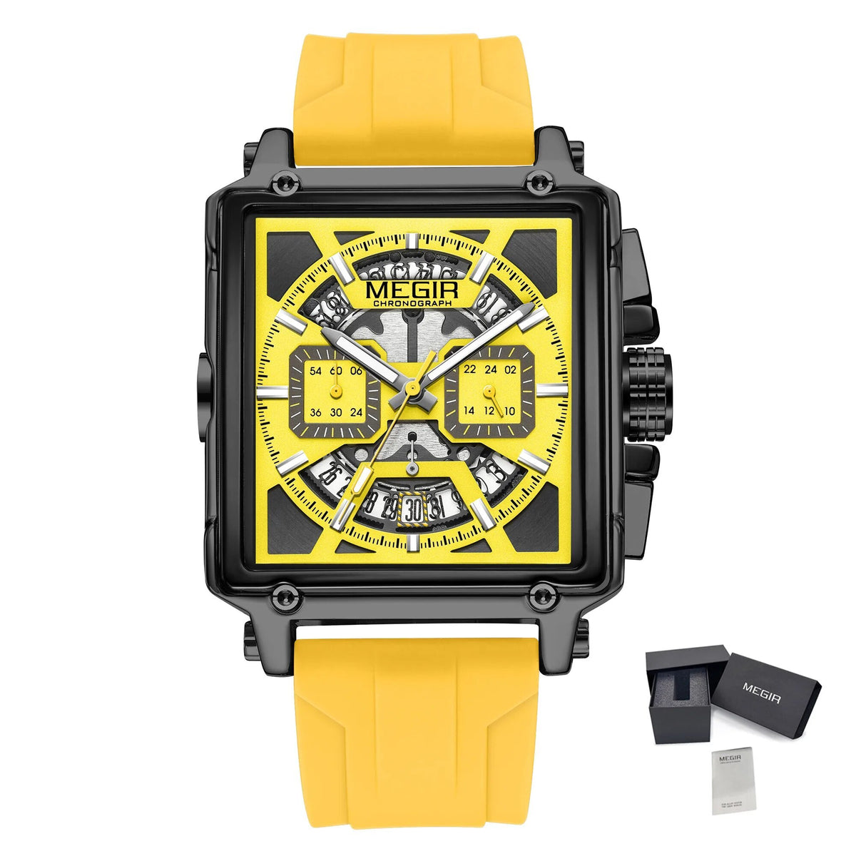 MEGIR Sport Watches for Men Waterproof Quartz Military Wristwatches Square Dial Male Chronograph Watch 24-hour Reloj Hombre 2233