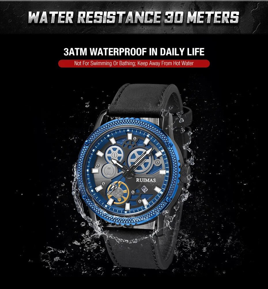 RUIMAS Relogio Masculino Luxury Leather Band Quartz Wristwatch Men Big Dial Moda Watches Waterproof Sport Military Reloj Hombre 306