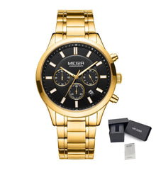 MEGIR Stainless Steel Waterproof Wrist Watches for Men Luminous Chronograph Business Quartz Men's Casual Clock Reloj Hombre 2150