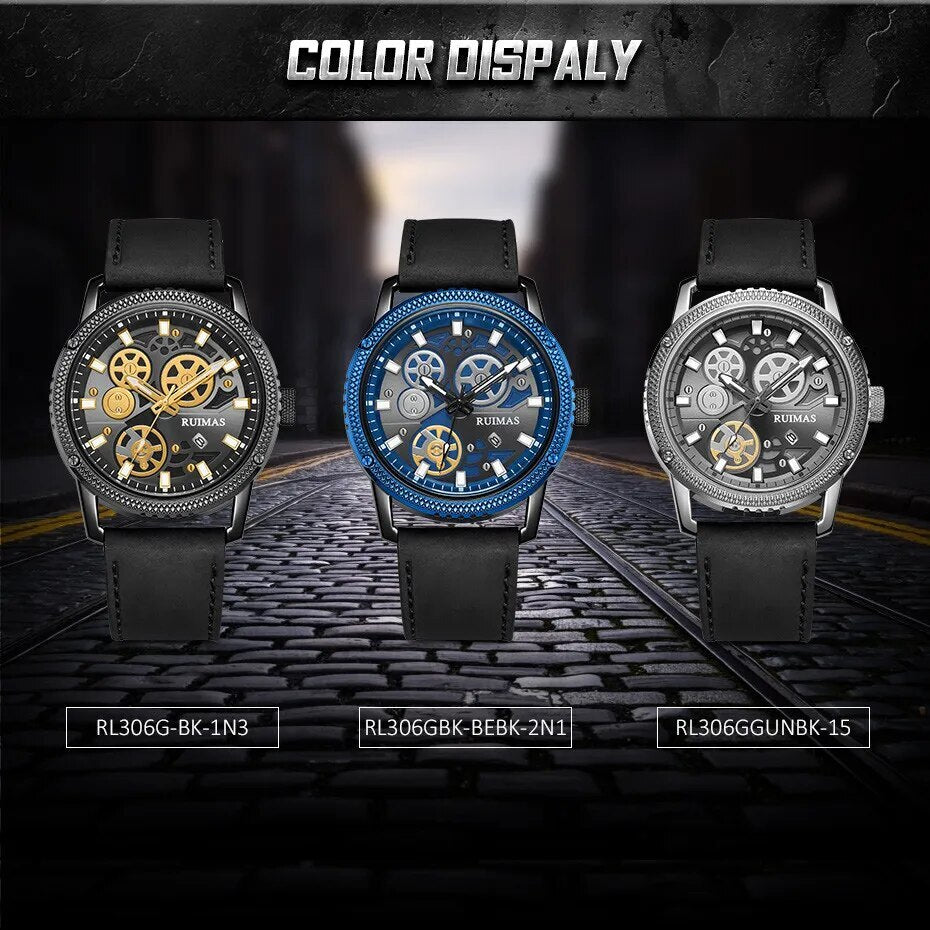 RUIMAS Relogio Masculino Luxury Leather Band Quartz Wristwatch Men Big Dial Moda Watches Waterproof Sport Military Reloj Hombre 306