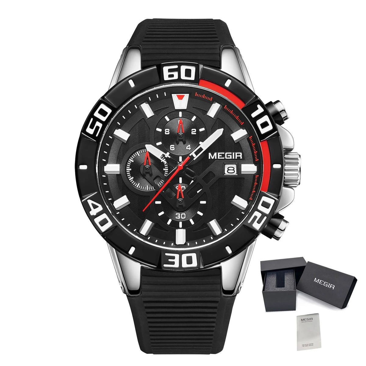 MEGIR Men Wristwatch Top Brand Luxury Silicone Strap Sport Watches Waterproof Luminous Quartz Clock Chronograph Reloj Hombre 2121