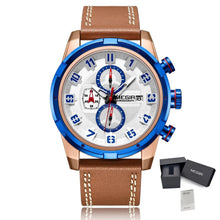 MEGIR Sport Watch for Men Leather Strap Quartz Military Wristwatch with Chronograph Waterproof Calendar Clock Reloj Hombre 2082