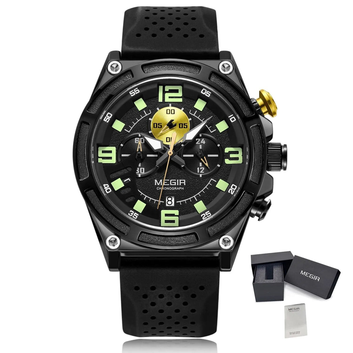 MEGIR Chronograph Luxury Military Sport Watches for Men Waterproof Calendar Silicone Man Quartz Wristwatch Reloj Hombre 2116