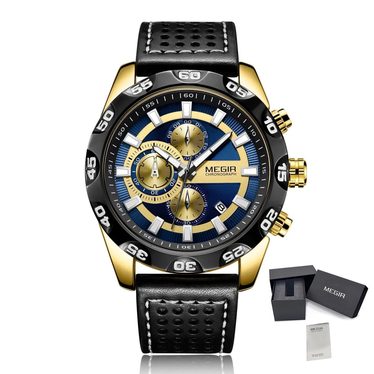 MEGIR Fashion Men's Watch Multifunctional Casual Sport Wristwatch Waterproof Luminous Male Quartz Chronograph Reloj Hombre 2096