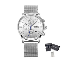 MEGIR Men's Quartz Watch Luxury Steel Mesh Bracelet Wristwatch Waterproof Business Casual Clock Date Chronograph Reloj Hombre 2011