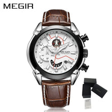 MEGIR Luxury Brand Military Sport Watches for Men Leather Strap Quartz Wristwatch Waterproof Date Chronograph Reloj Hombre 2065