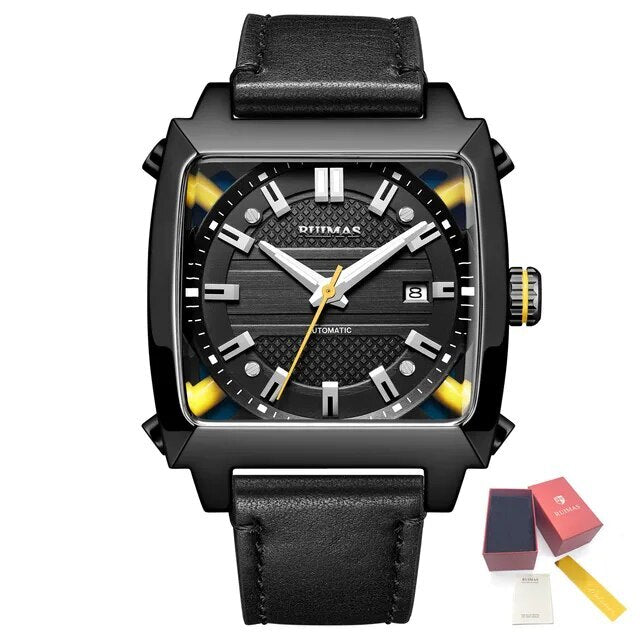 RUIMAS Men's Watches Luxury Automatic Mechanical Wrist Watches Calendar Sapphire Leather Chronograph for Man Reloj Hombre 6763