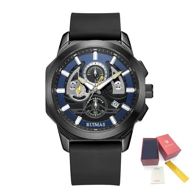 RUIMAS Sports Watches for Men Casual Luxury Quartz Wristwatch Calendar Luminous Silicone Chronograph Clock reloj hombre 581