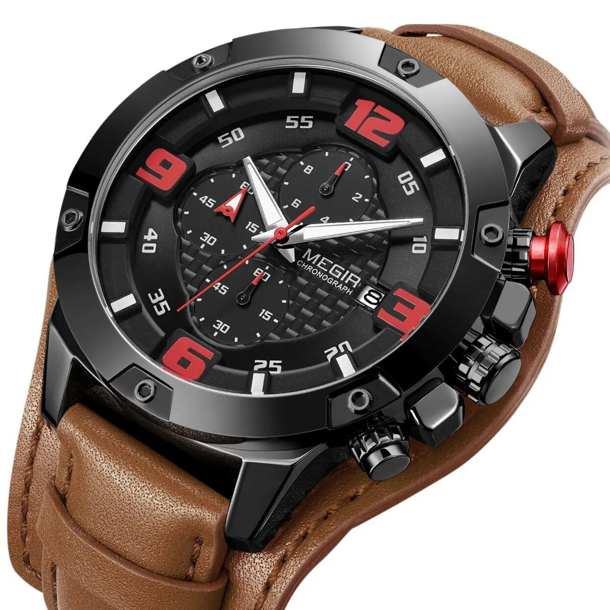 MEGIR Large Dial Watches for Men Luxury Brand Sports Chronograph Clock Waterproof Luminous Hands Quartz Wristwatch Reloj Hombre 2099