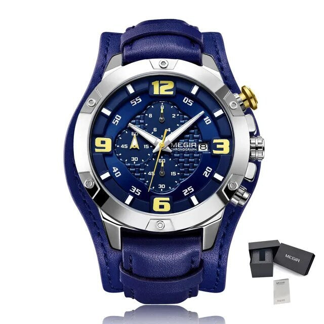MEGIR Large Dial Watches for Men Luxury Brand Sports Chronograph Clock Waterproof Luminous Hands Quartz Wristwatch Reloj Hombre 2099