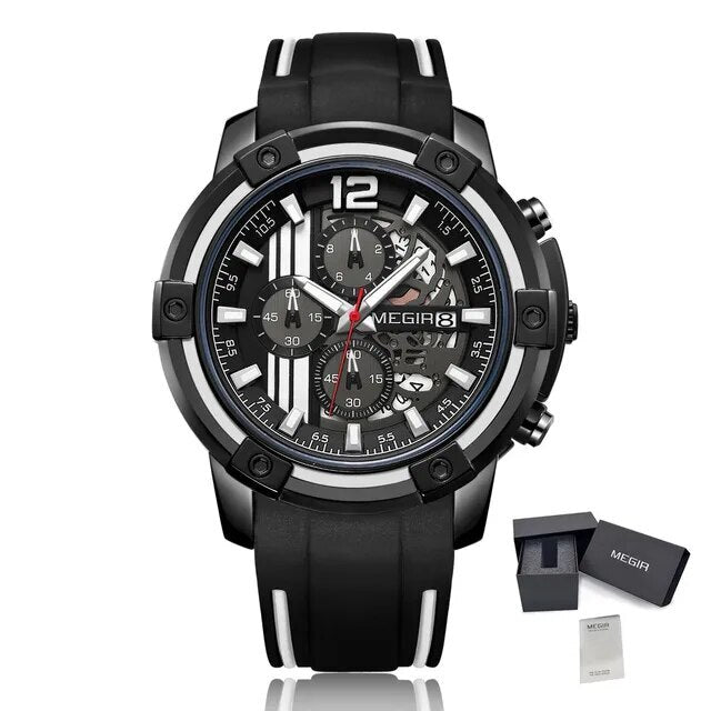 MEGIR Chronograph Mens Sport Watches with Silicone Band Big Dial Military Quartz Watch Men Clock Relogio Masculino Reloj Hombre 2097