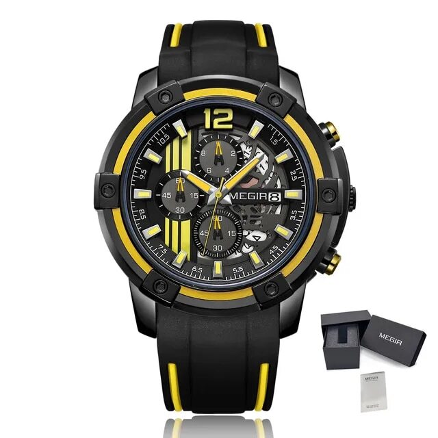 MEGIR Chronograph Mens Sport Watches with Silicone Band Big Dial Military Quartz Watch Men Clock Relogio Masculino Reloj Hombre 2097