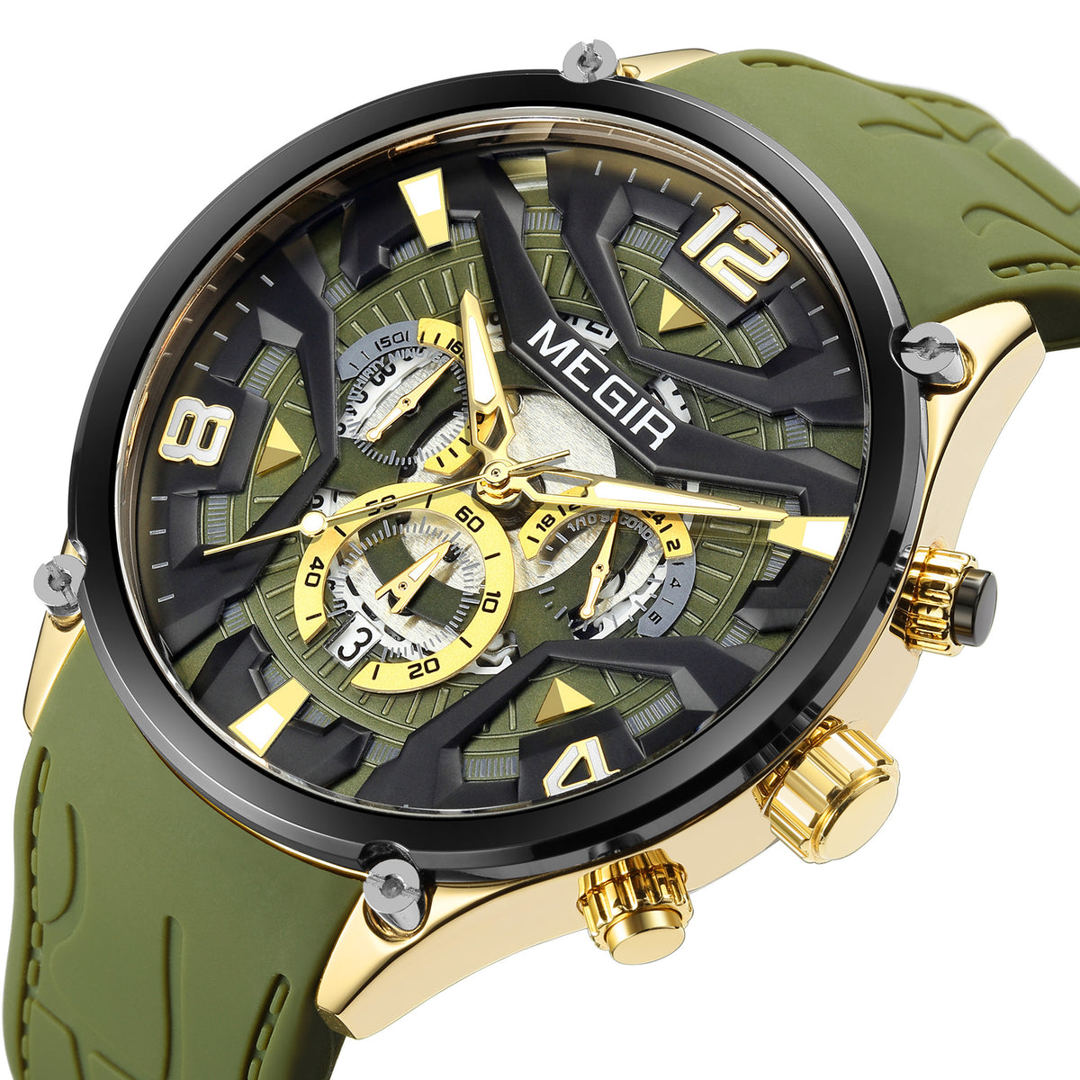MEGIR Chronograph Luxury Men Quartz Military Watches Silicone Strap Waterproof Man Sport Wristwatch Date Clock Reloj Hombre 2222