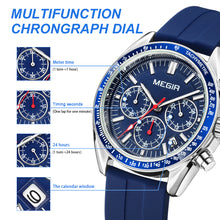 MEGIR Analog Quartz Wrist Watch Chronograph Luminous Business Sport Watches with Silicone Strap Calendar Man Clock Reloj Hombre 8105