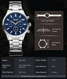 MEGIR Stainless Steel Waterproof Wrist Watches for Men Luminous Chronograph Business Quartz Men's Casual Clock Reloj Hombre 2150