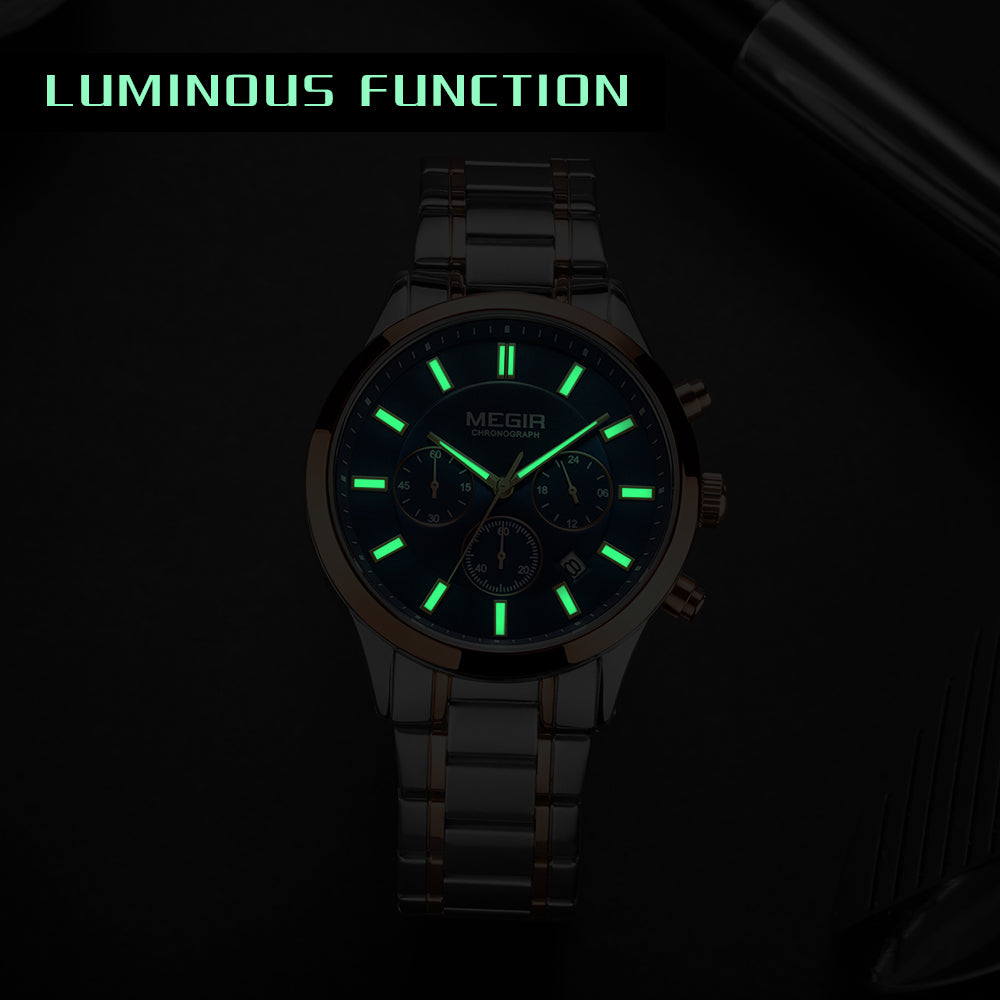 MEGIR Stainless Steel Waterproof Wrist Watches for Men Luminous Chronograph Business Quartz Men's Casual Clock Reloj Hombre 2150