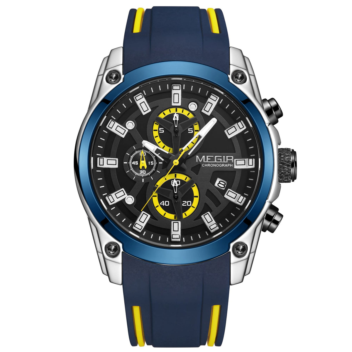 MEGIR Original Blue Sport Watches for Men Luxury Chronograph Man Military Quartz Wristwatch Clock Luminous Big Dial Reloj Hombre 2144