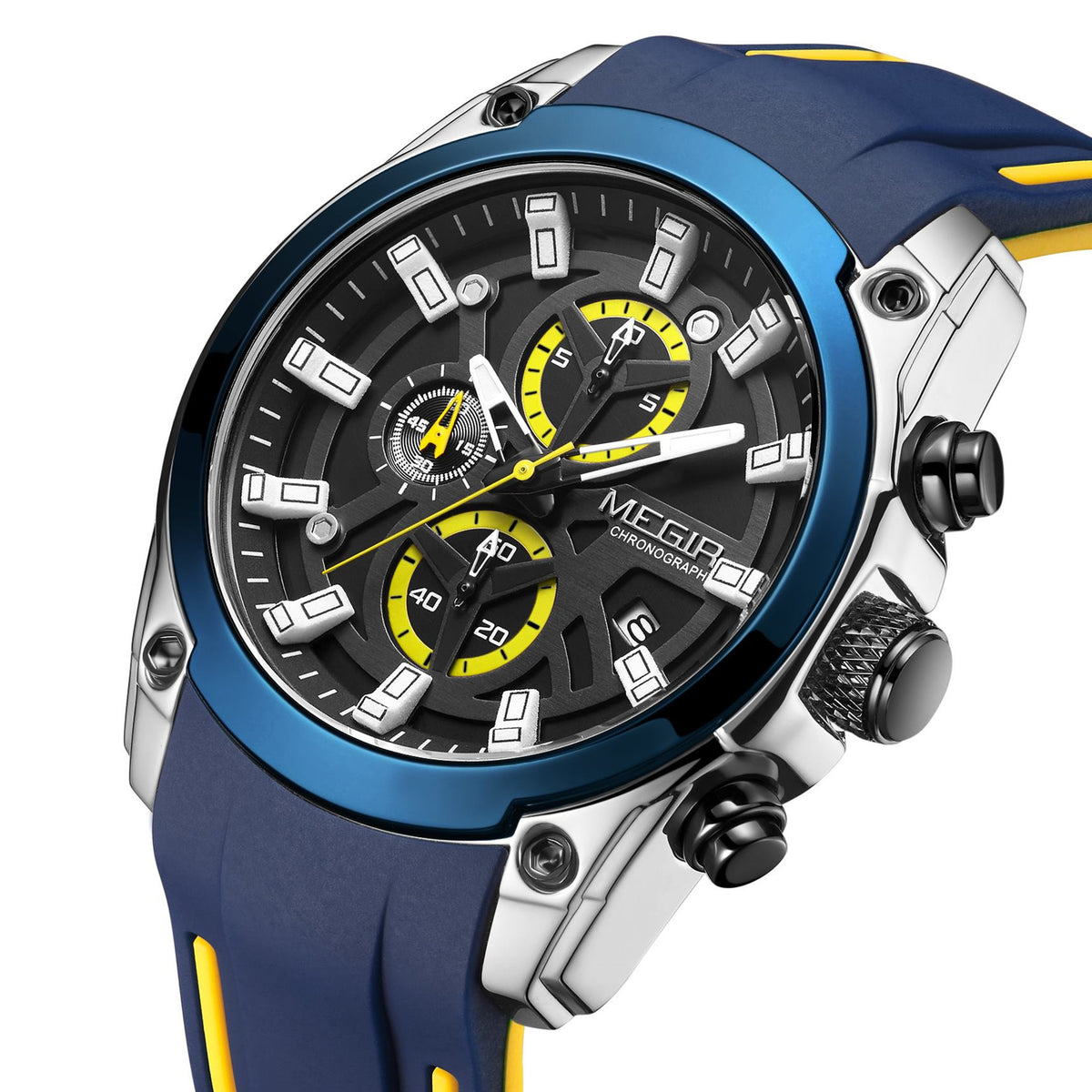 MEGIR Original Blue Sport Watches for Men Luxury Chronograph Man Military Quartz Wristwatch Clock Luminous Big Dial Reloj Hombre 2144