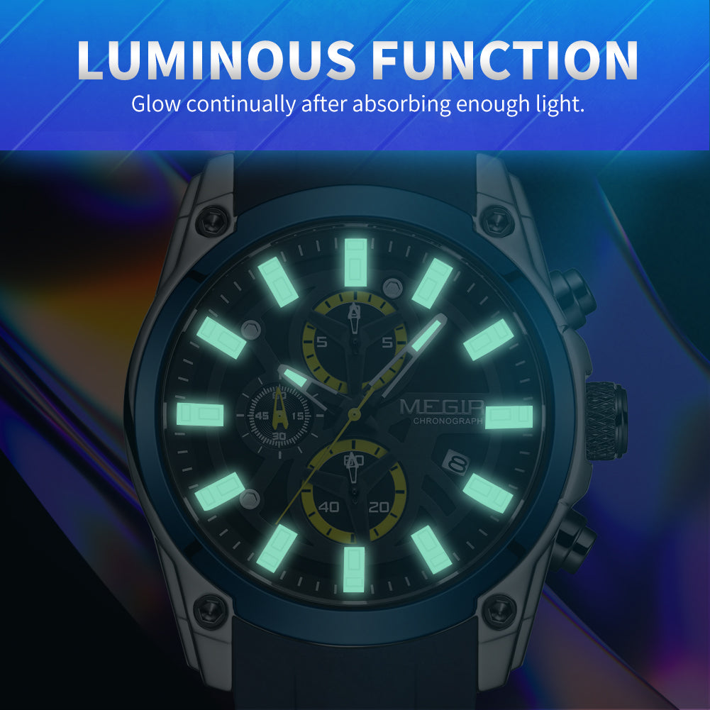 MEGIR Original Blue Sport Watches for Men Luxury Chronograph Man Military Quartz Wristwatch Clock Luminous Big Dial Reloj Hombre 2144