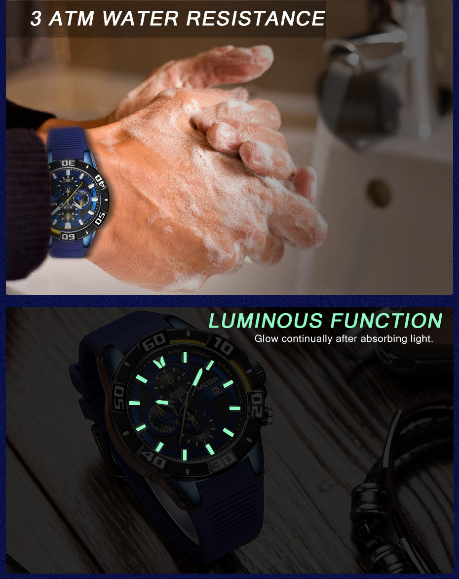 MEGIR Men Wristwatch Top Brand Luxury Silicone Strap Sport Watches Waterproof Luminous Quartz Clock Chronograph Reloj Hombre 2121