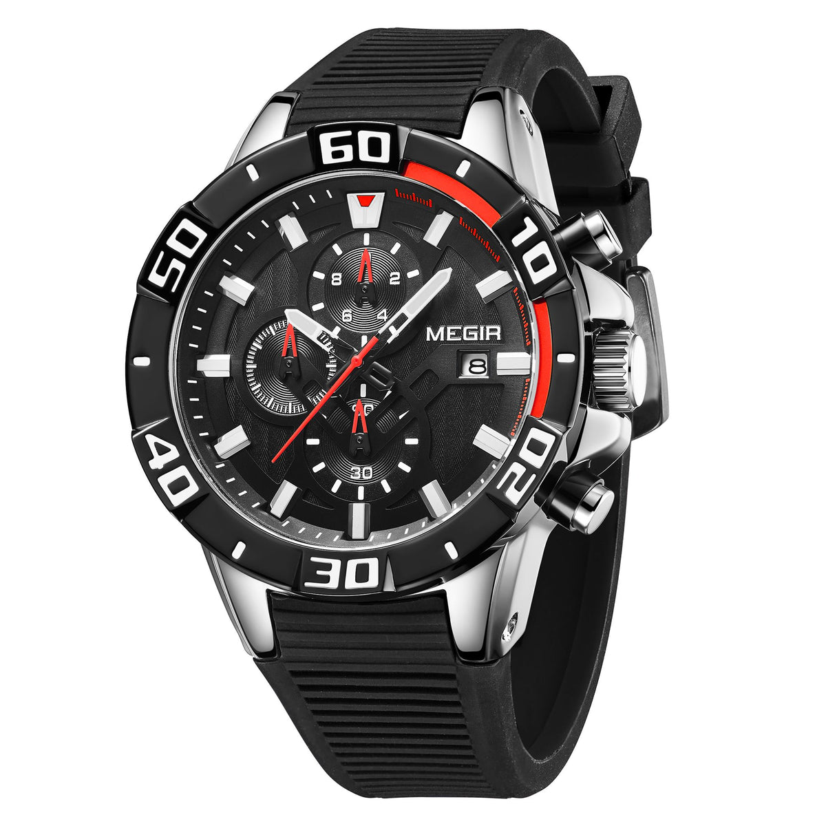 MEGIR Men Wristwatch Top Brand Luxury Silicone Strap Sport Watches Waterproof Luminous Quartz Clock Chronograph Reloj Hombre 2121