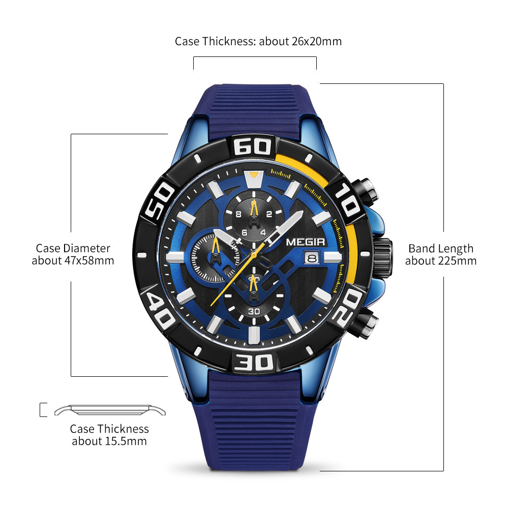 MEGIR Men Wristwatch Top Brand Luxury Silicone Strap Sport Watches Waterproof Luminous Quartz Clock Chronograph Reloj Hombre 2121