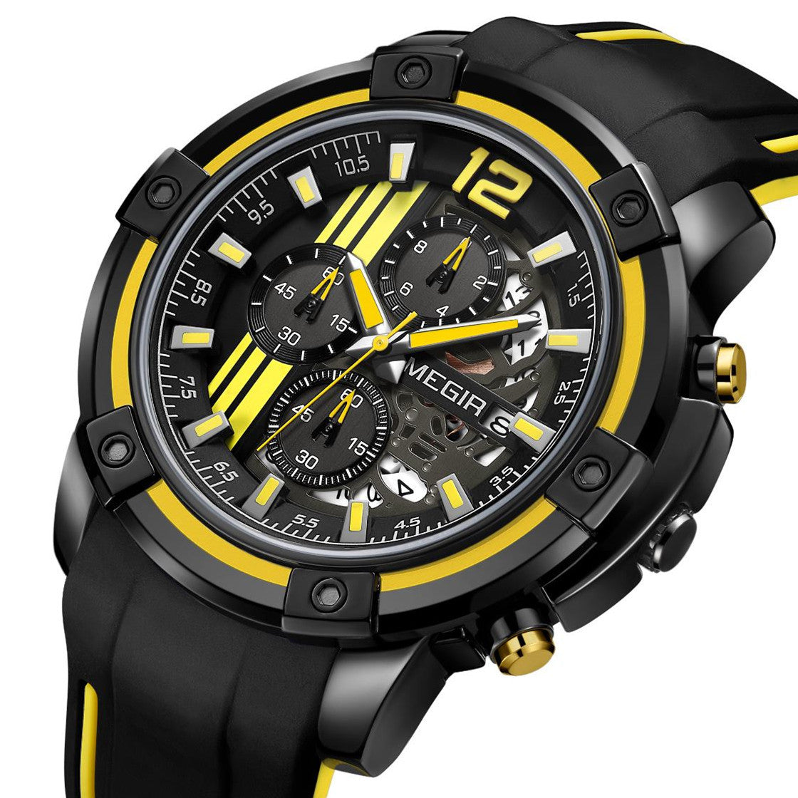 MEGIR Chronograph Mens Sport Watches with Silicone Band Big Dial Military Quartz Watch Men Clock Relogio Masculino Reloj Hombre 2097