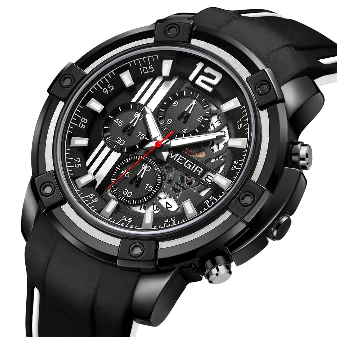 MEGIR Chronograph Mens Sport Watches with Silicone Band Big Dial Military Quartz Watch Men Clock Relogio Masculino Reloj Hombre 2097