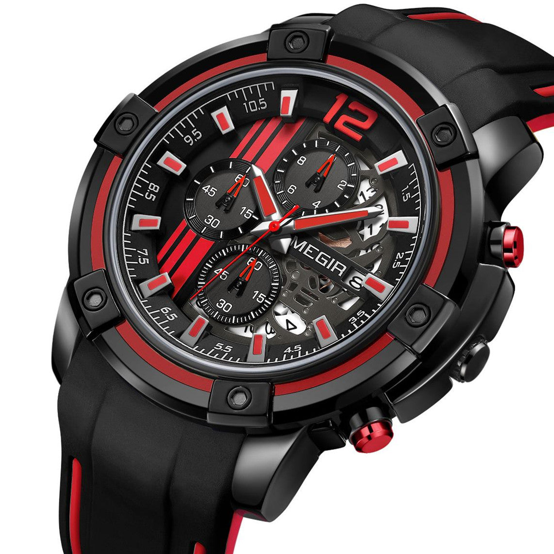 MEGIR Chronograph Mens Sport Watches with Silicone Band Big Dial Military Quartz Watch Men Clock Relogio Masculino Reloj Hombre 2097