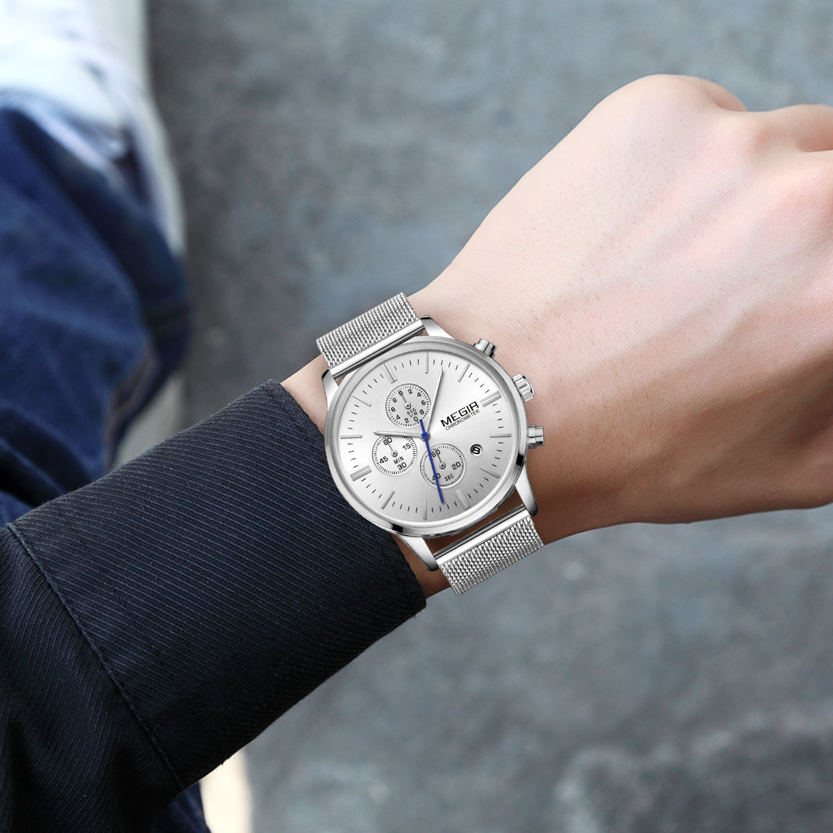 MEGIR Men's Quartz Watch Luxury Steel Mesh Bracelet Wristwatch Waterproof Business Casual Clock Date Chronograph Reloj Hombre 2011