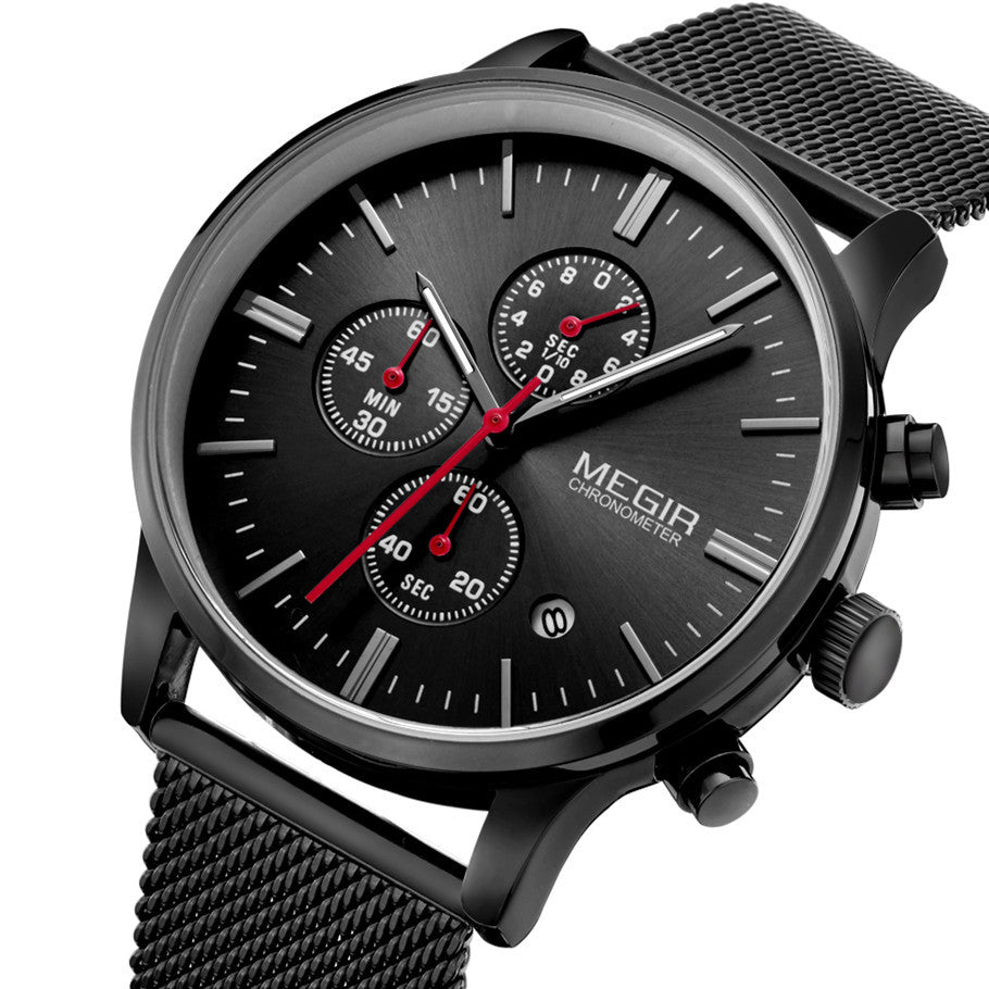 MEGIR Men's Quartz Watch Luxury Steel Mesh Bracelet Wristwatch Waterproof Business Casual Clock Date Chronograph Reloj Hombre 2011