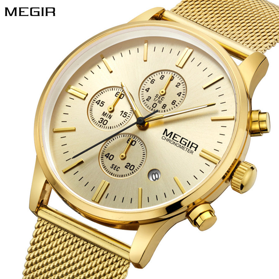 MEGIR Men's Quartz Watch Luxury Steel Mesh Bracelet Wristwatch Waterproof Business Casual Clock Date Chronograph Reloj Hombre 2011