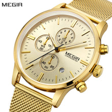 MEGIR Men's Quartz Watch Luxury Steel Mesh Bracelet Wristwatch Waterproof Business Casual Clock Date Chronograph Reloj Hombre 2011