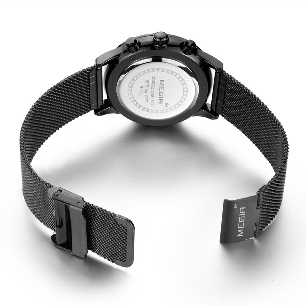 MEGIR Men's Quartz Watch Luxury Steel Mesh Bracelet Wristwatch Waterproof Business Casual Clock Date Chronograph Reloj Hombre 2011