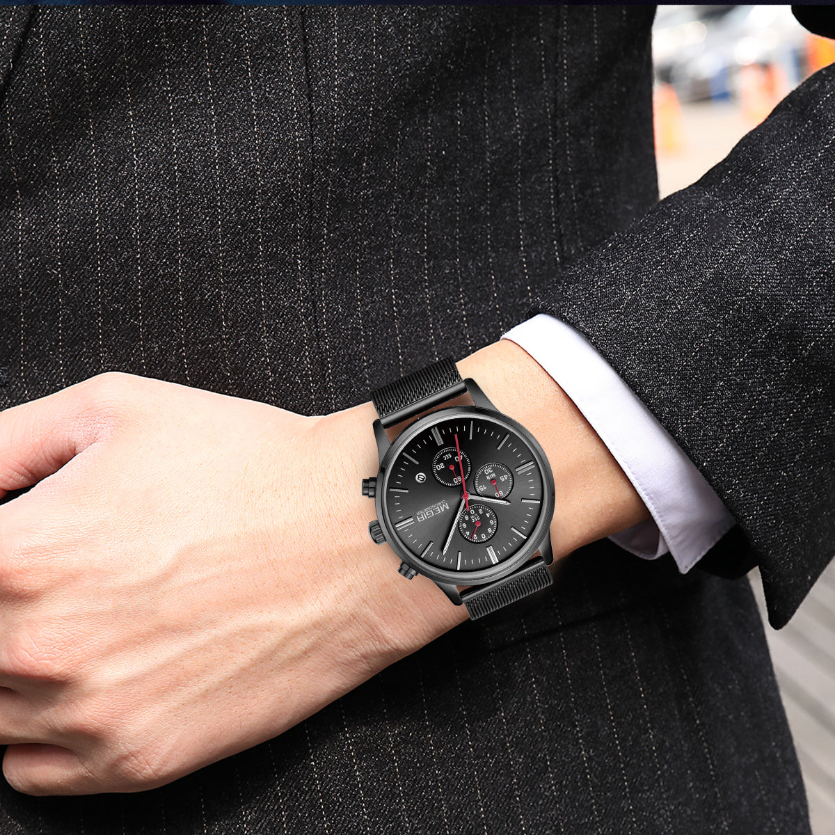 MEGIR Men's Quartz Watch Luxury Steel Mesh Bracelet Wristwatch Waterproof Business Casual Clock Date Chronograph Reloj Hombre 2011